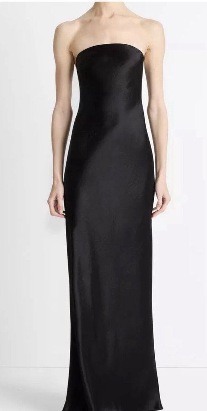 Vince Black Satin Strapless Maxi Dress Gown 14 | Evening Formal